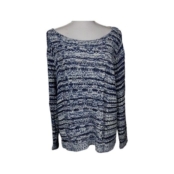 Chico's Sweater Size Extra Large Blue Open Knit Boat Neck Lagenlook Flowy - Picture 1 of 7